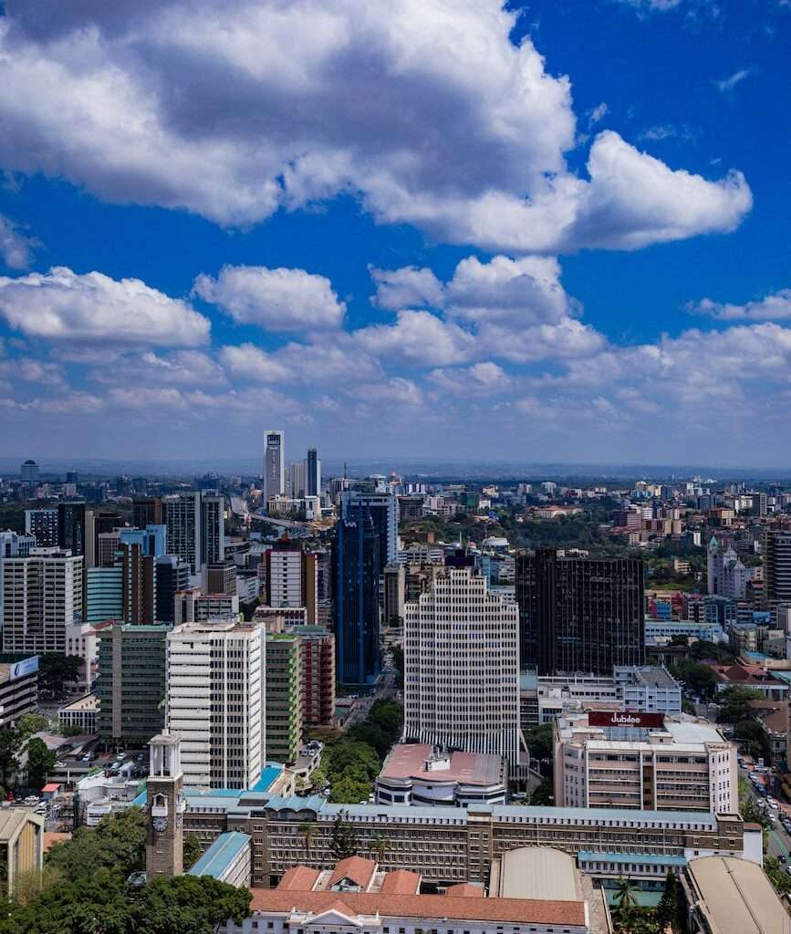 aerial shot of nairobi city skyline in kenya