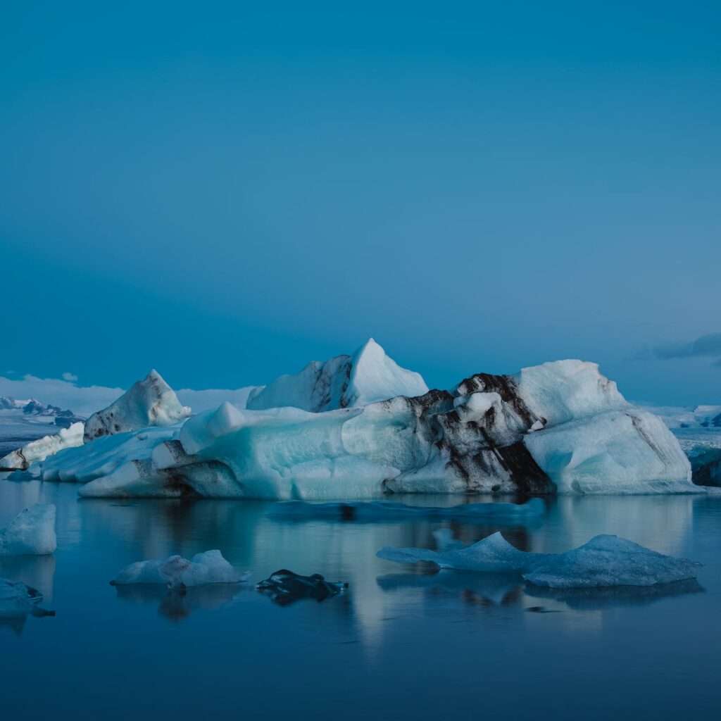 glaciers in water in iceland winter landscape